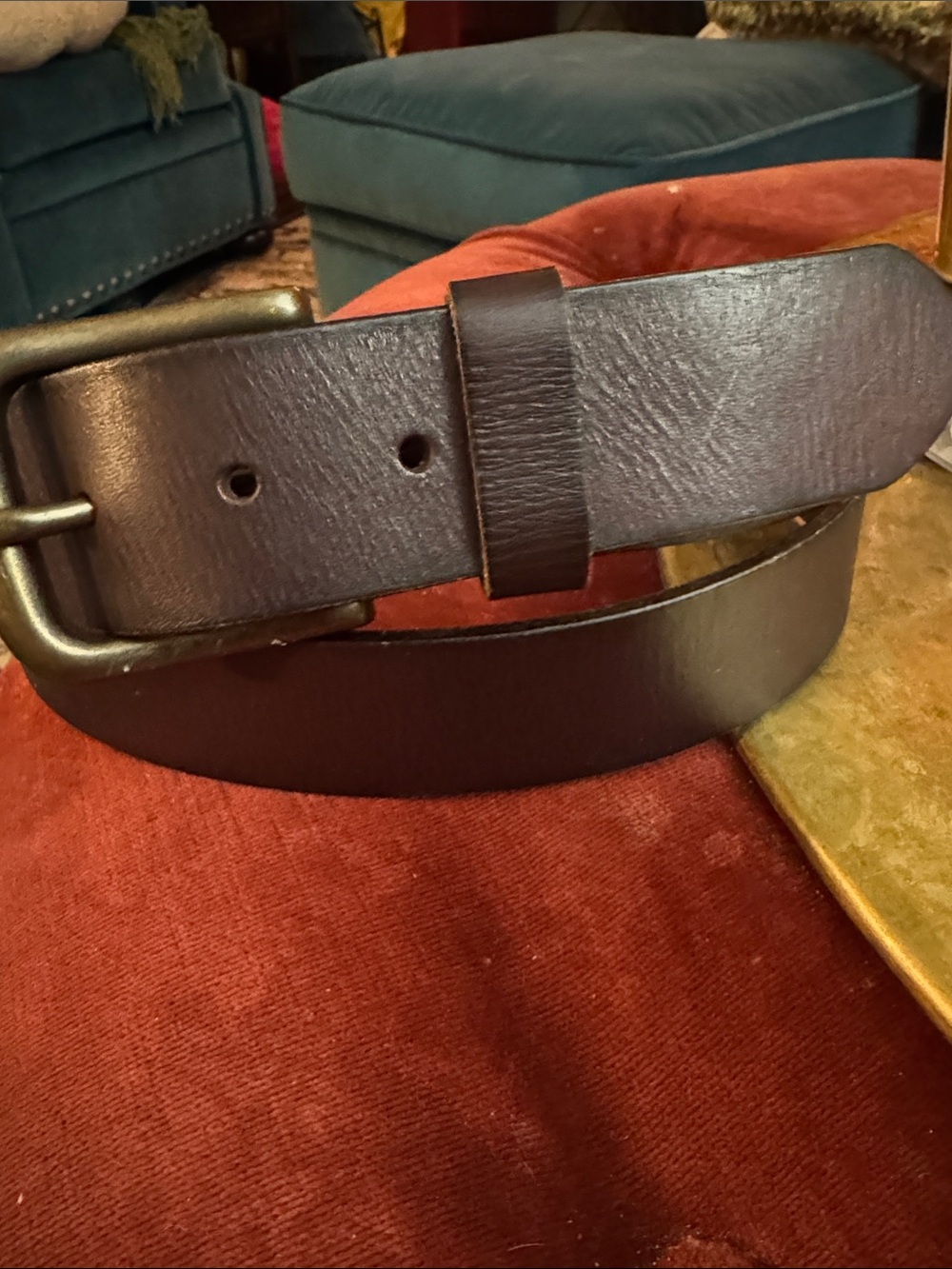 Eddie Bauer Dark Brown Leather Belt with Brushed Metal Buckle